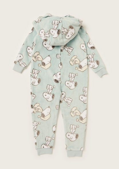 All-Over Snoopy Print Hooded Onesie with Long Sleeves and Zip Closure