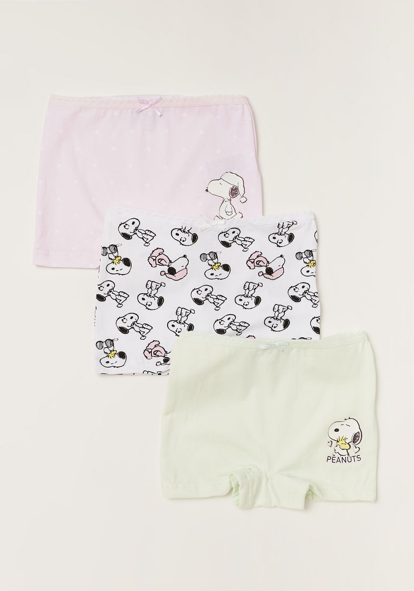 Snoopy Print Boxers with Elasticated Waistband - Set of 3-Panties-image-0
