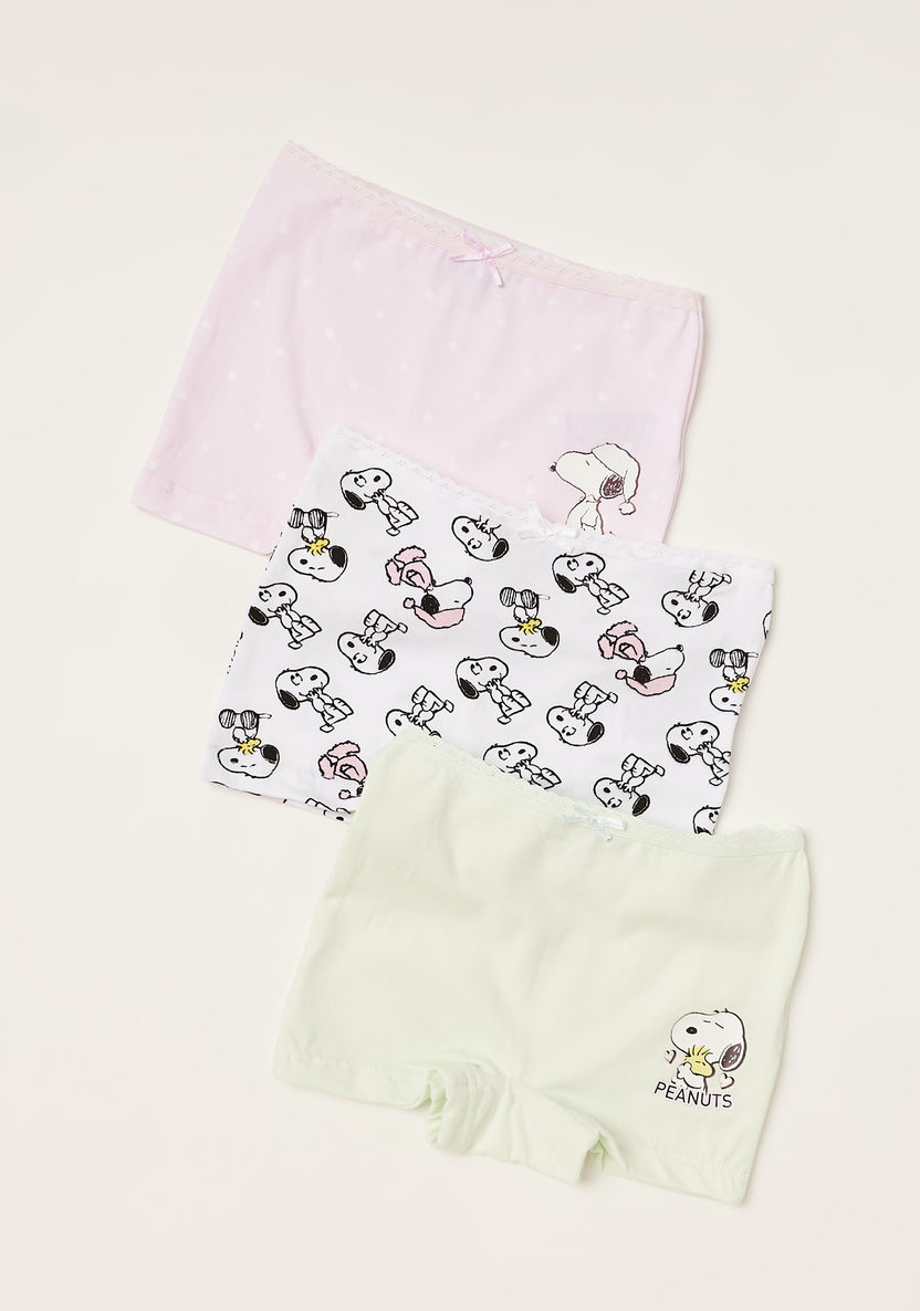 Snoopy Print Boxers with Elasticated Waistband - Set of 3-Panties-image-1