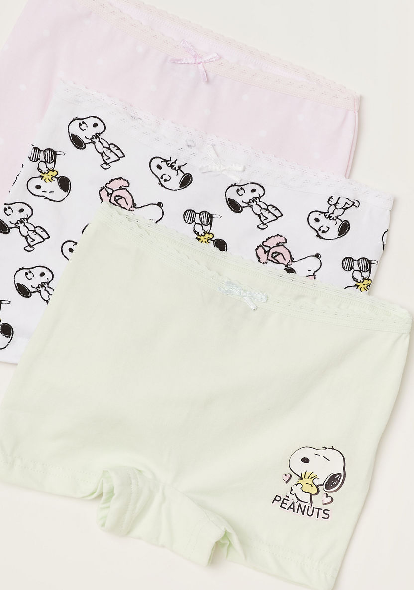 Snoopy Print Boxers with Elasticated Waistband - Set of 3-Panties-image-2
