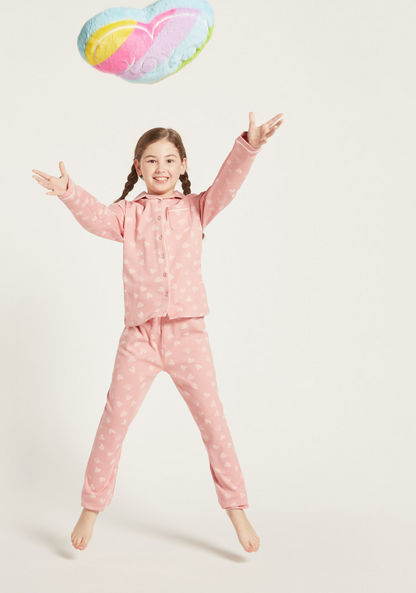 Juniors Heart Print Shirt and Full Length Pyjama Set