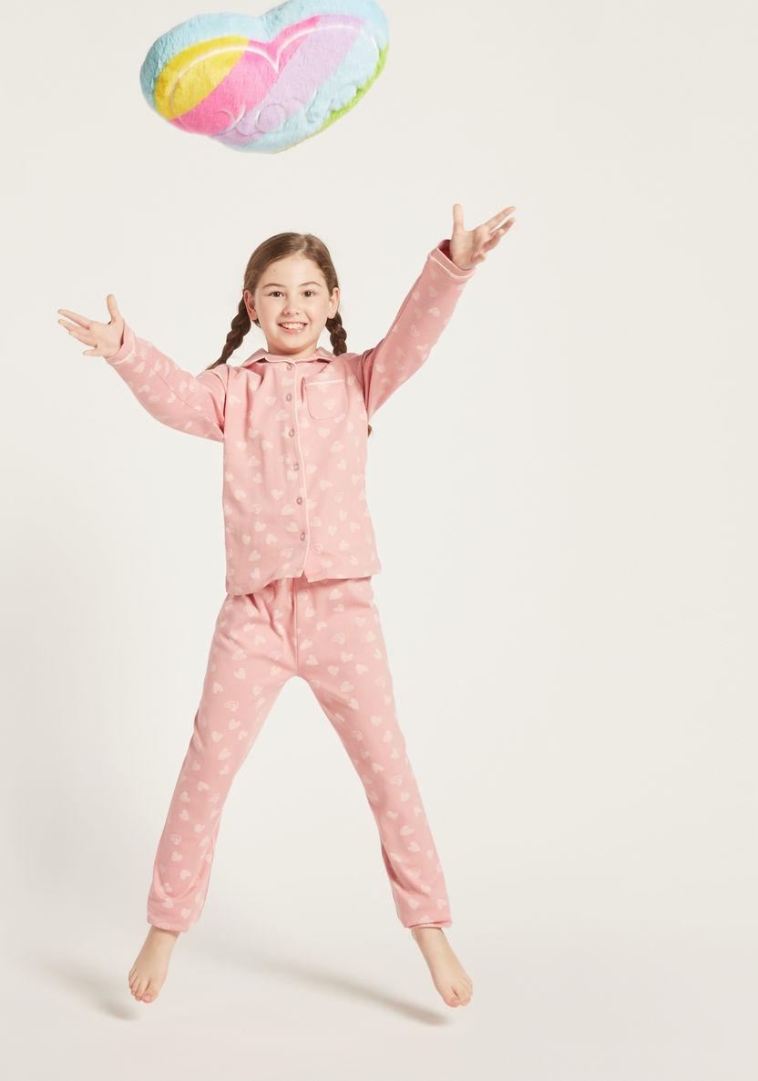 Juniors Heart Print Shirt and Full Length Pyjama Set-Nightwear-image-0