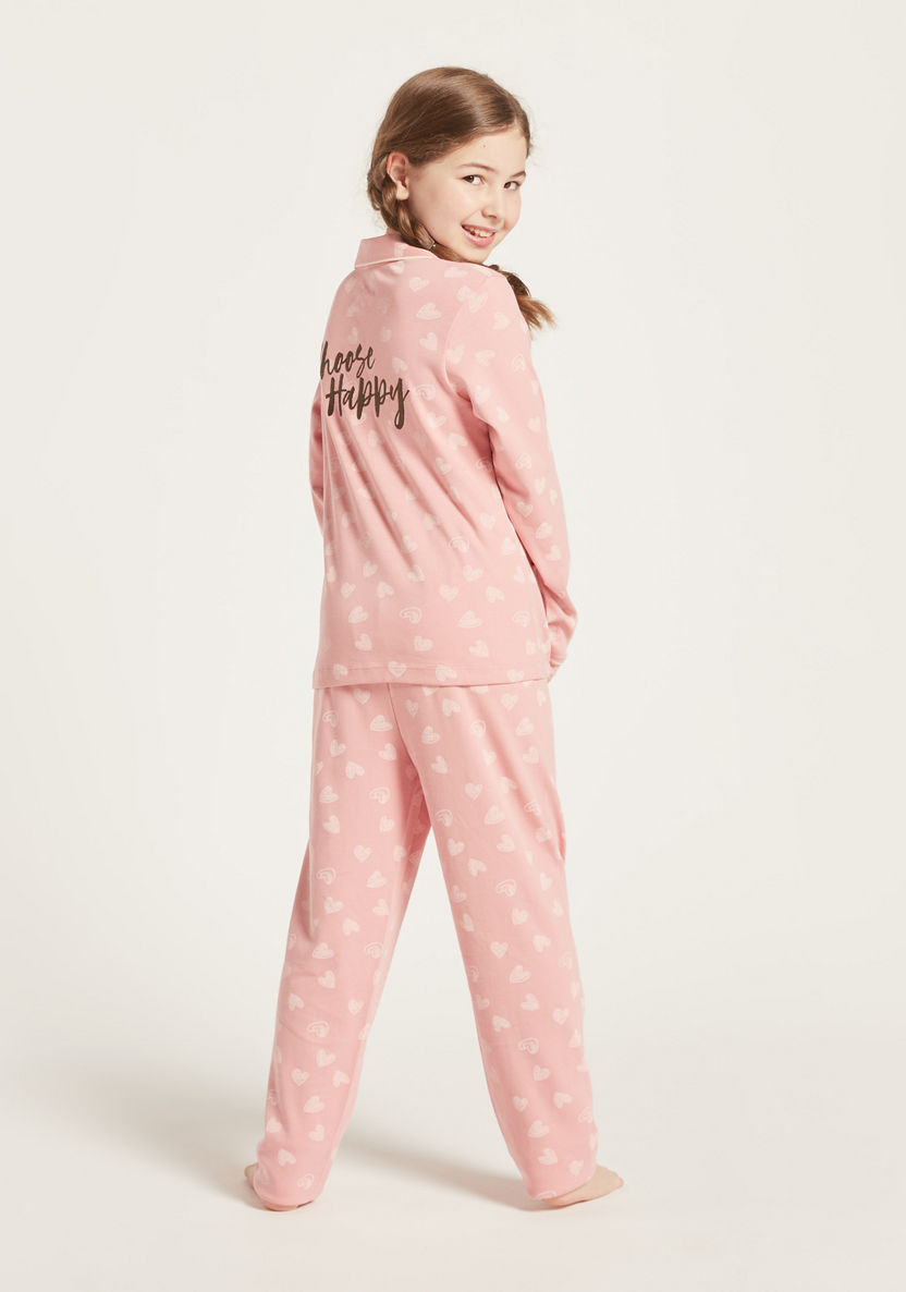 Juniors Heart Print Shirt and Full Length Pyjama Set-Nightwear-image-3