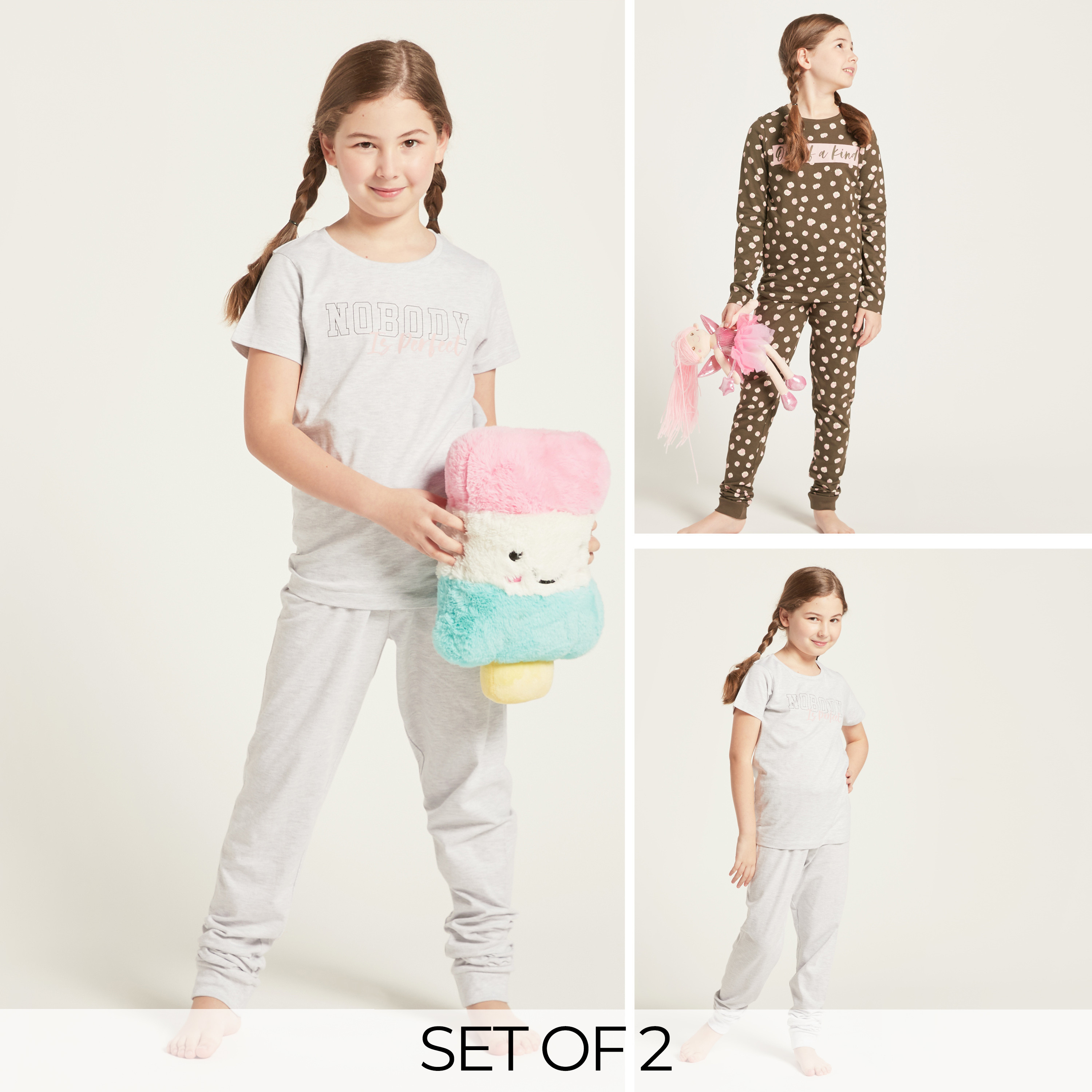طقم بناطيل بيجاما وتيشيرتات بطبعات 4 قطع من جونيورز-girls-clothing-nightwear-image-1