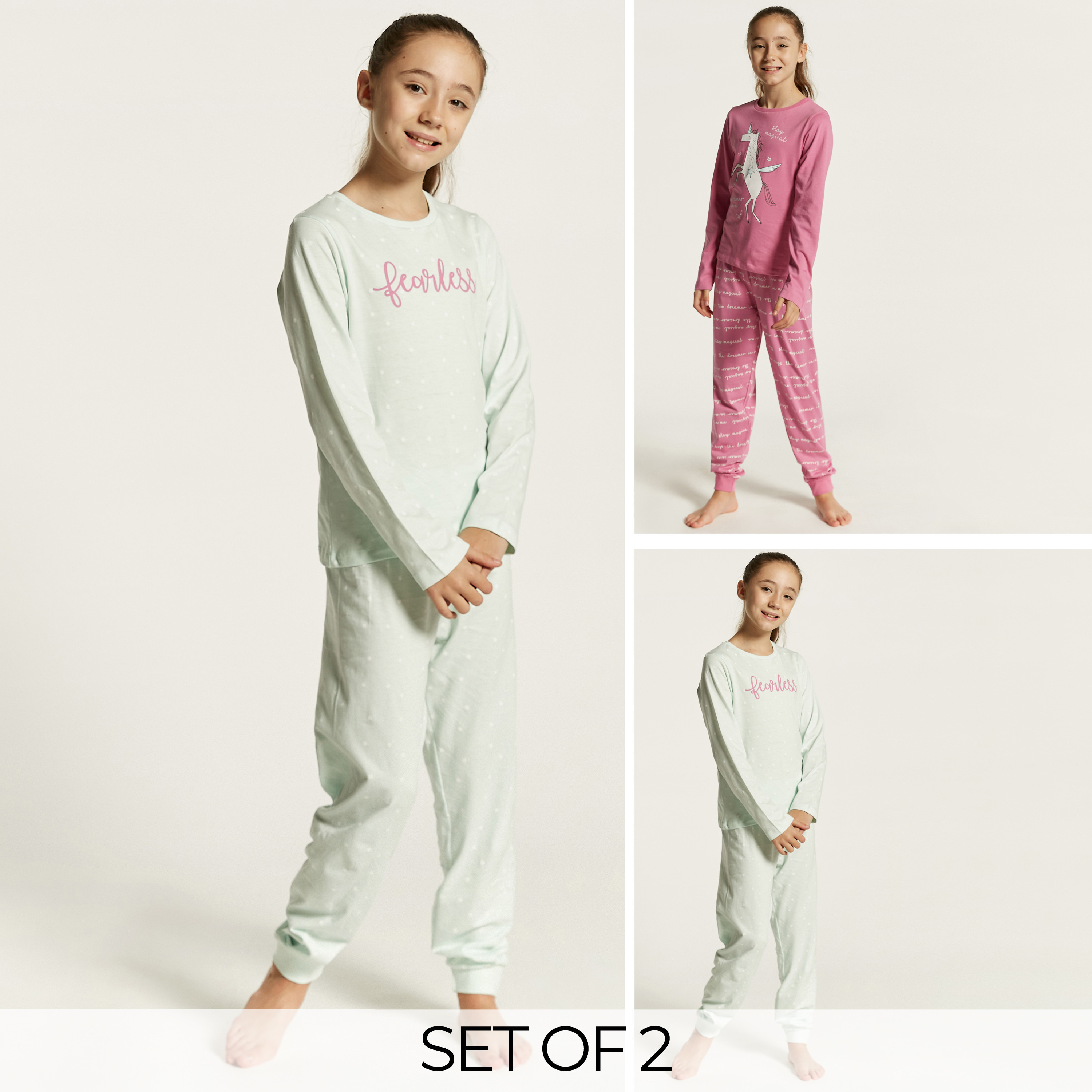 Buy Juniors Printed Long Sleeves T-shirt and Pyjama - Set of 2