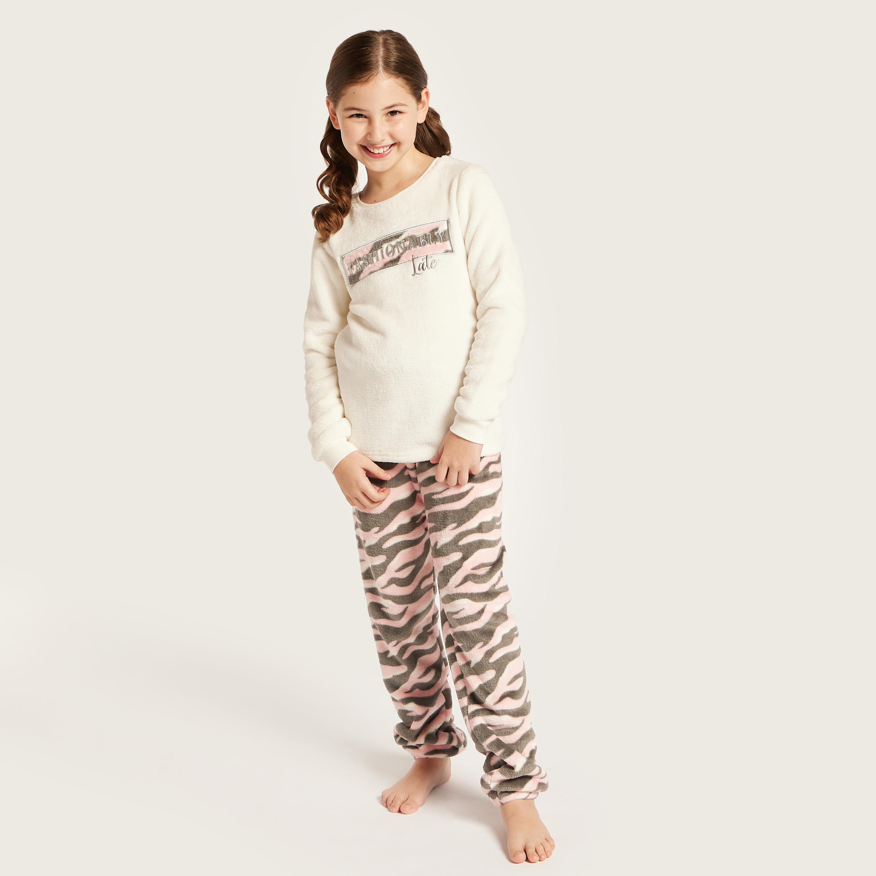 Buy Juniors Text Embroidered Sweatshirt and Pyjama Set Online