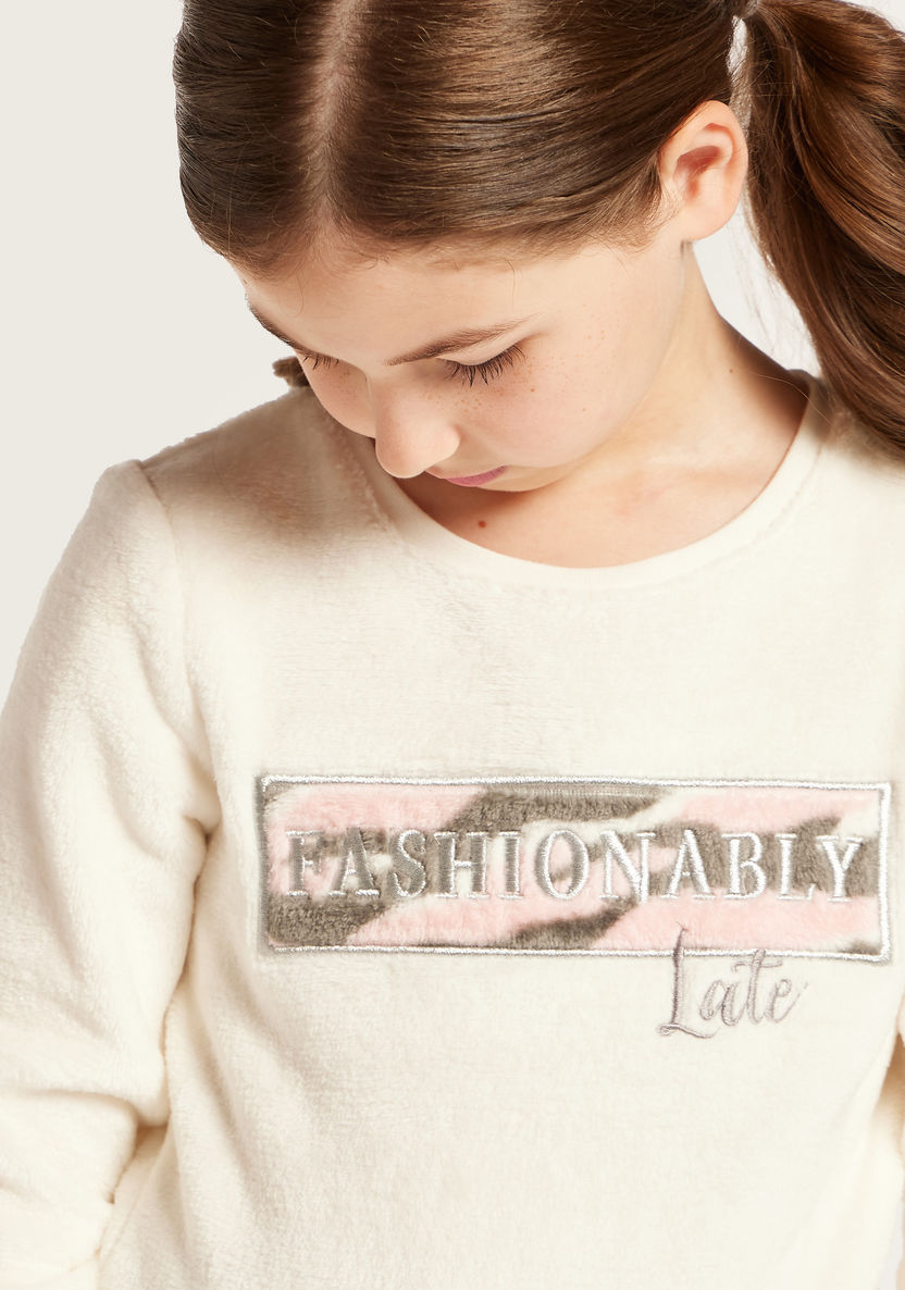Juniors Text Embroidered Sweatshirt and Pyjama Set-Nightwear-image-1