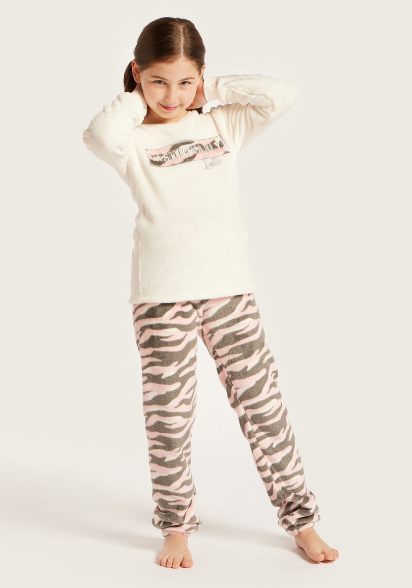 Juniors Text Embroidered Sweatshirt and Pyjama Set-Nightwear-image-3