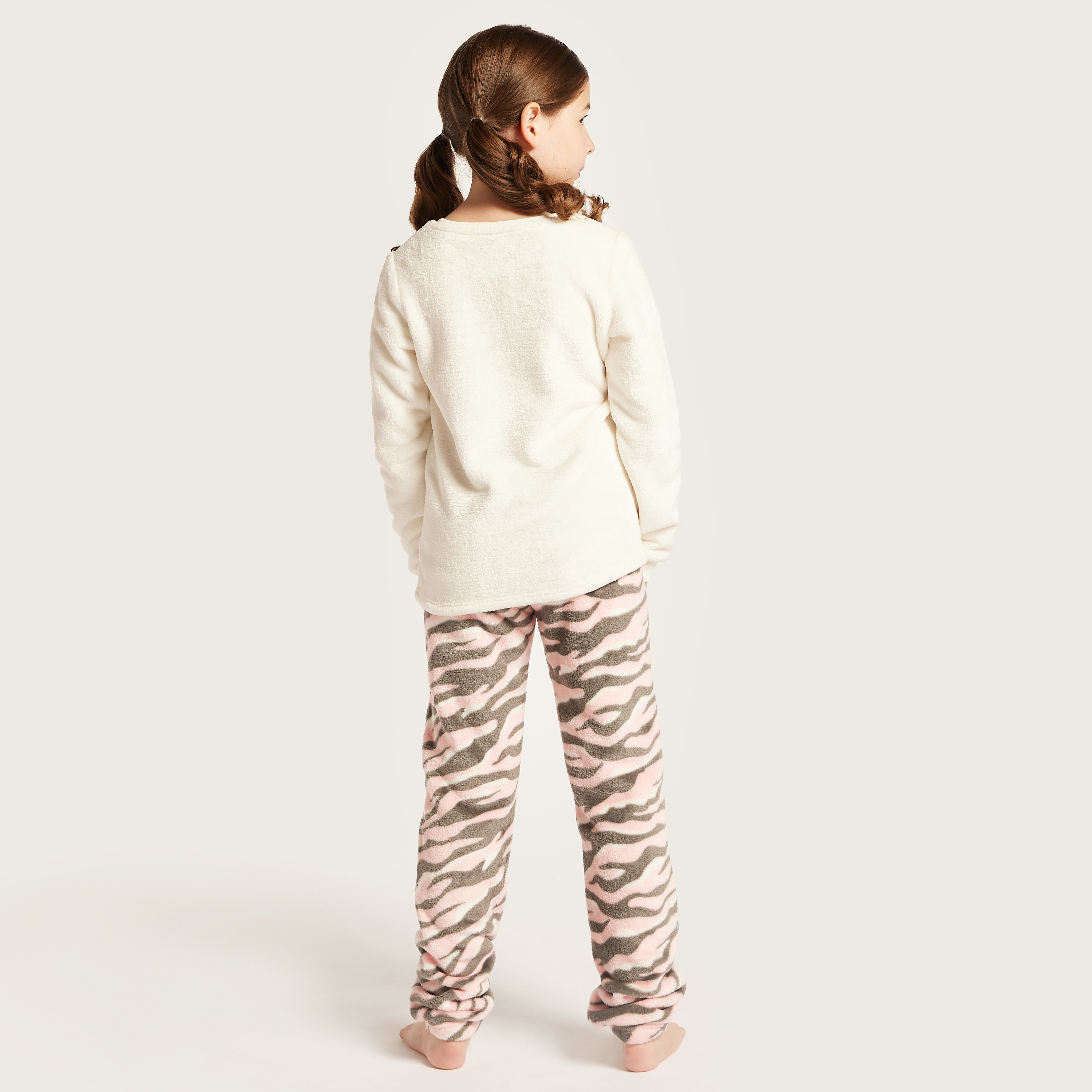 Juniors Text Embroidered Sweatshirt and Pyjama Set-girls-clothing-nightwear-image-5