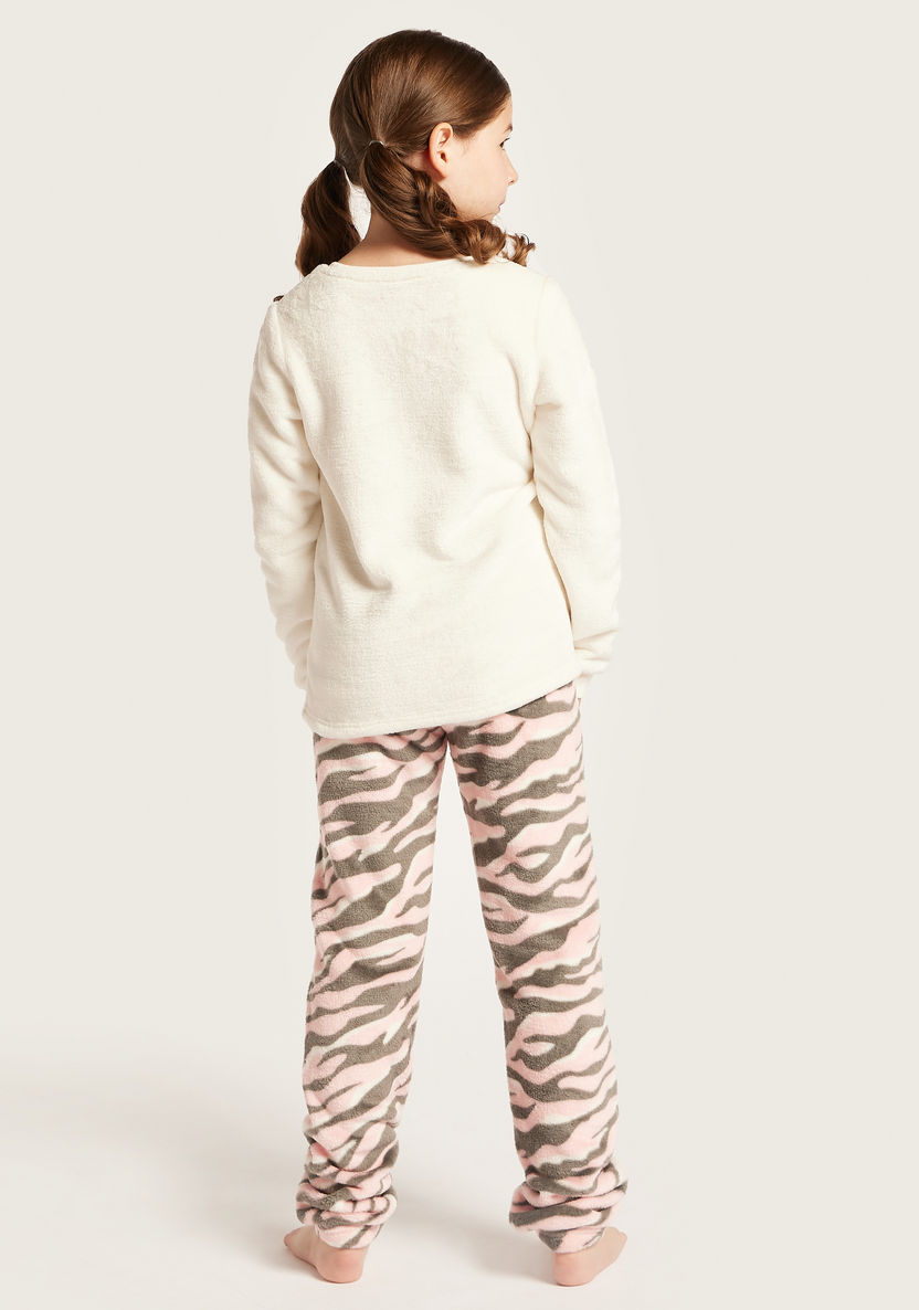 Juniors Text Embroidered Sweatshirt and Pyjama Set-Nightwear-image-4