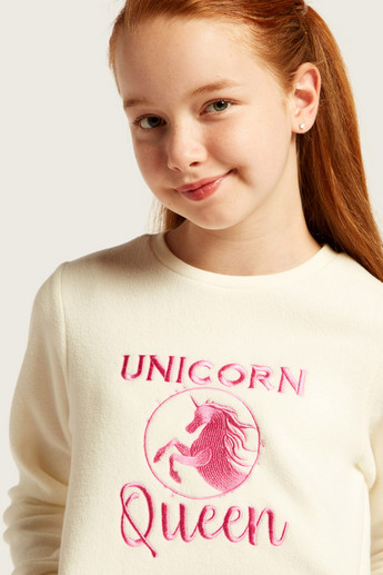 Juniors Unicorn Embroidered Night Dress with Long Sleeves