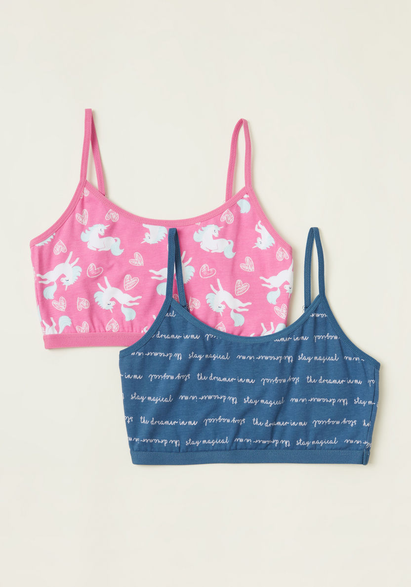 Juniors Printed Crop Top with Straps - Set of 2-Bras-image-0