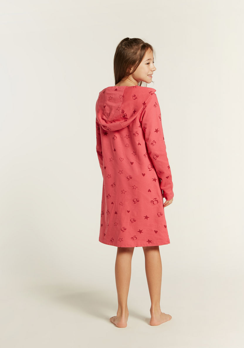 Barbie Print Sleep Dress with Hooded Neck and Long Sleeves-Nightwear-image-3