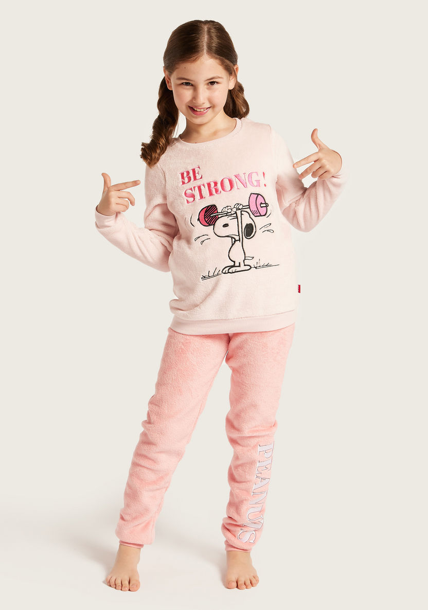 Snoopy Print T-shirt and Pyjamas Set-Nightwear-image-0