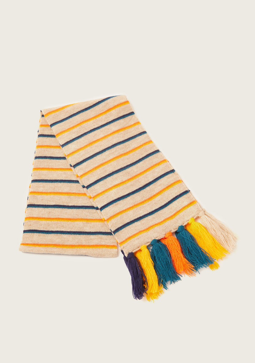 Juniors Striped Scarf with Fringe Detail-Scarves-image-0