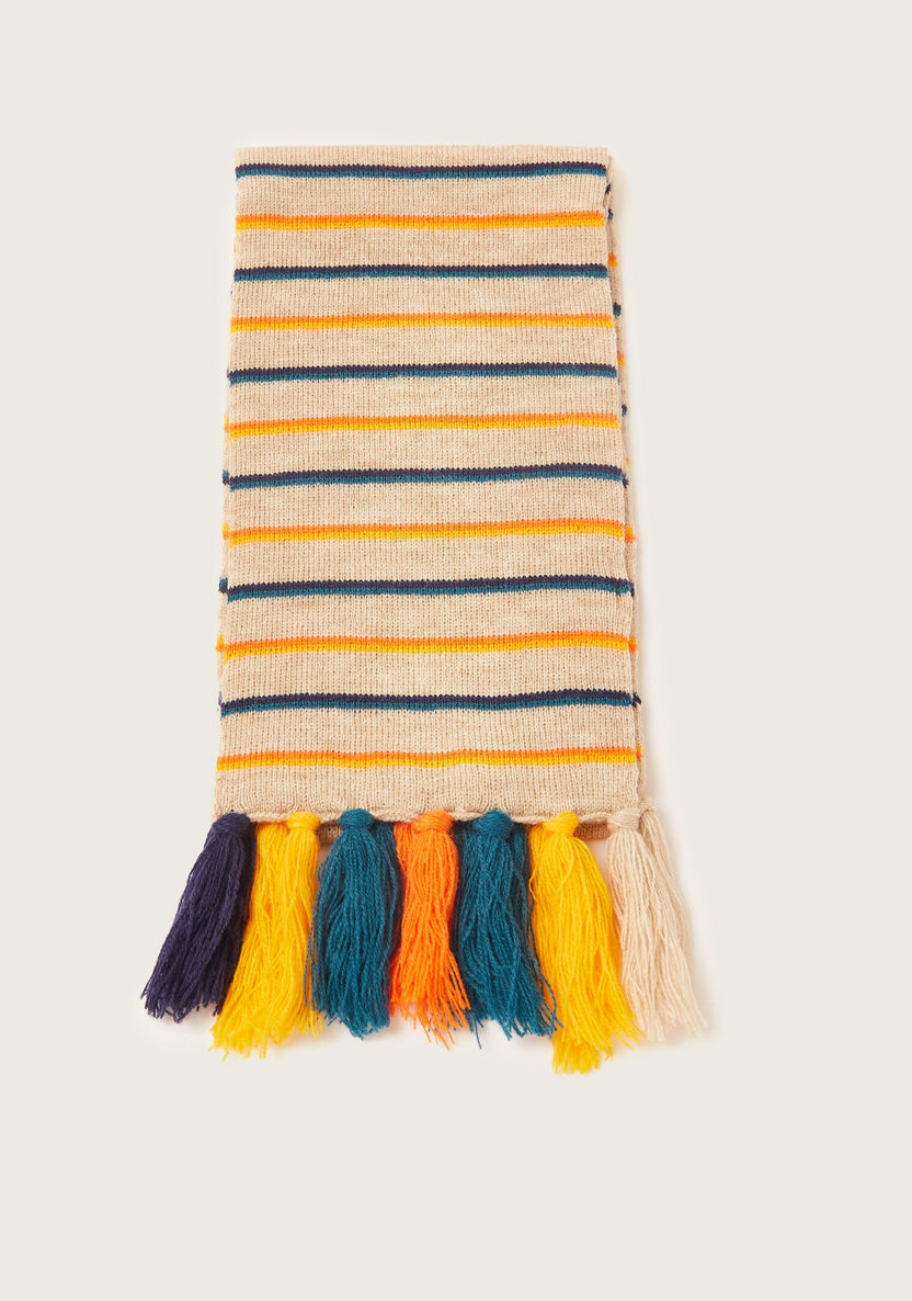 Juniors Striped Scarf with Fringe Detail-Scarves-image-1