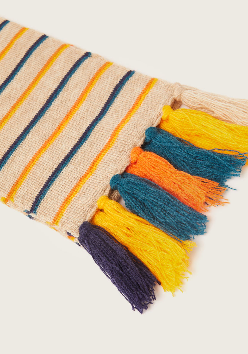 Juniors Striped Scarf with Fringe Detail-Scarves-image-2