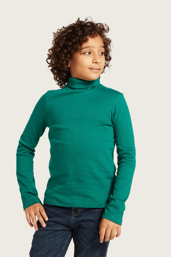 Juniors Solid Turtle Neck T-shirt with Long Sleeves