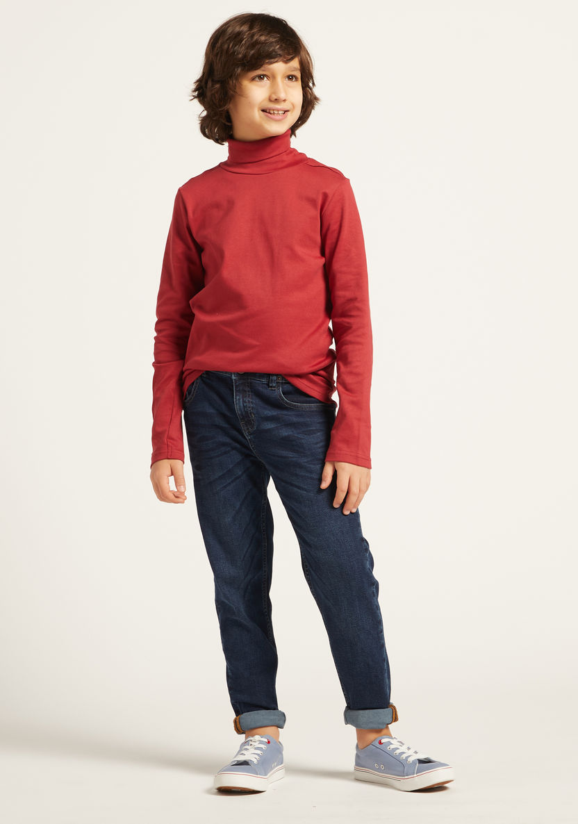 Juniors Solid Turtle Neck T-shirt with Long Sleeves-T Shirts-image-0