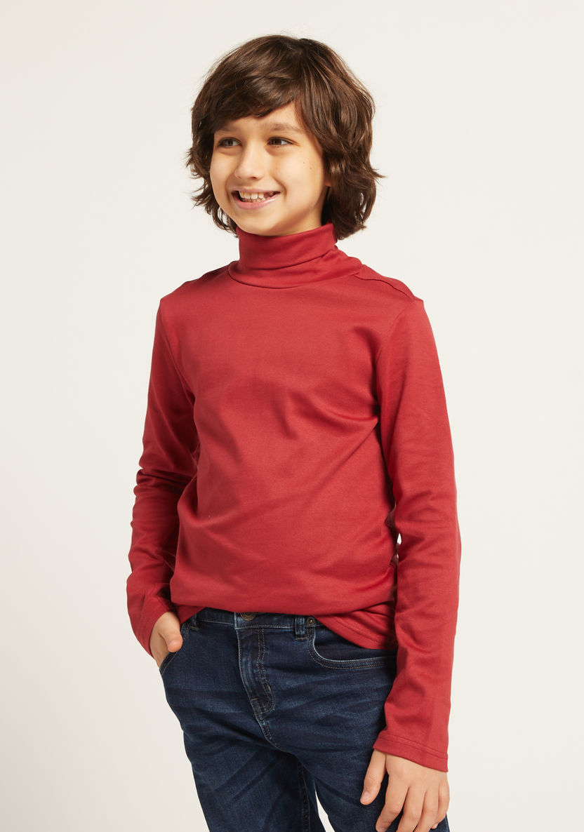 Juniors Solid Turtle Neck T-shirt with Long Sleeves-T Shirts-image-1