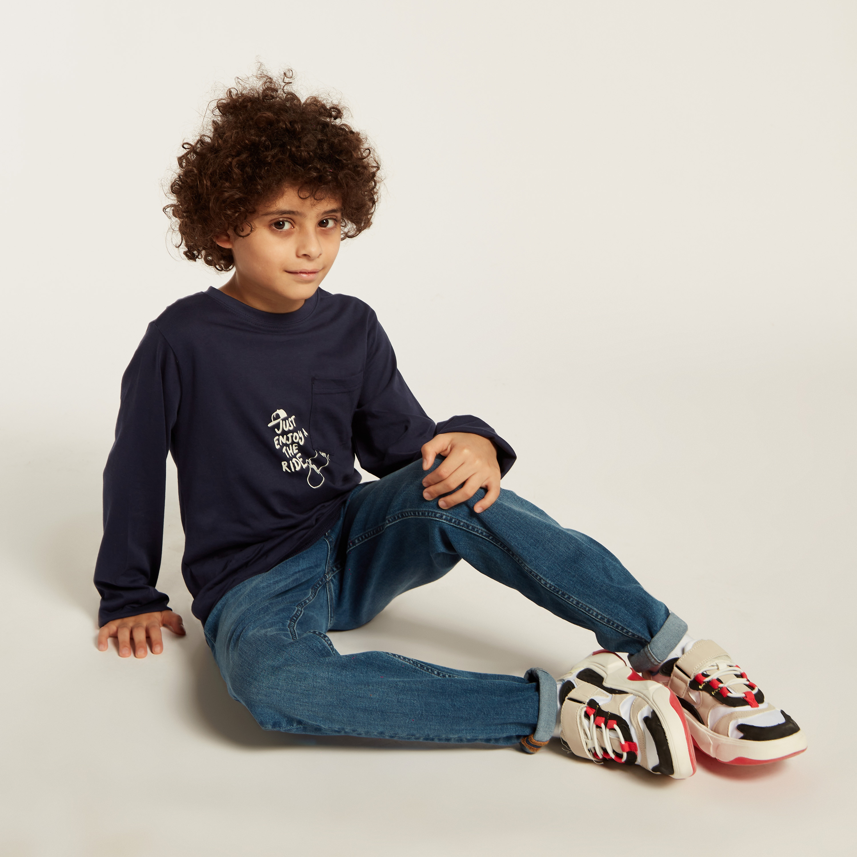 Juniors Graphic Print T-shirt with Long Sleeves and Pocket Detail-boys-clothing-tshirtsandpolos-image-1