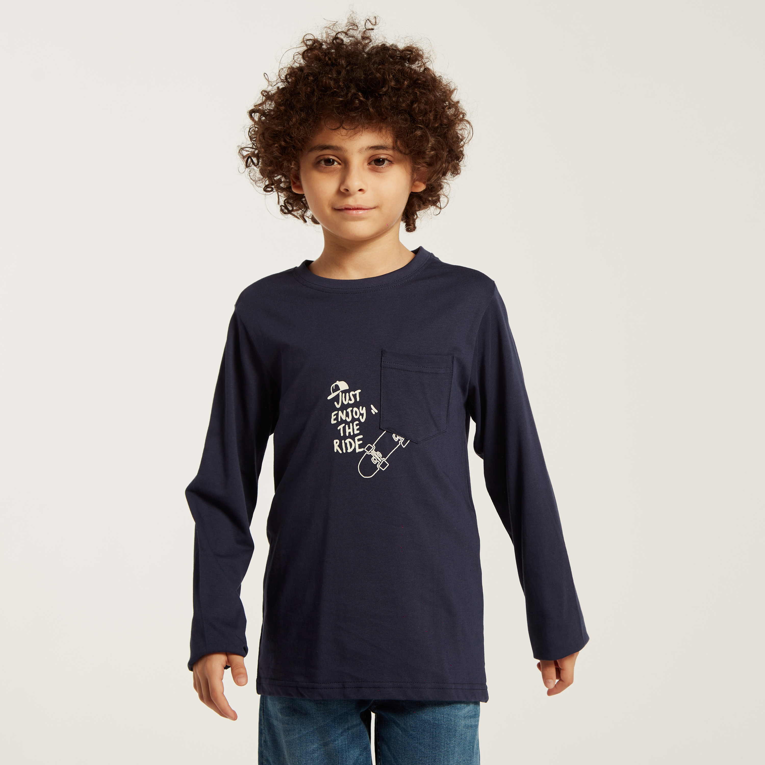 Juniors Graphic Print T-shirt with Long Sleeves and Pocket Detail-boys-clothing-tshirtsandpolos-image-2