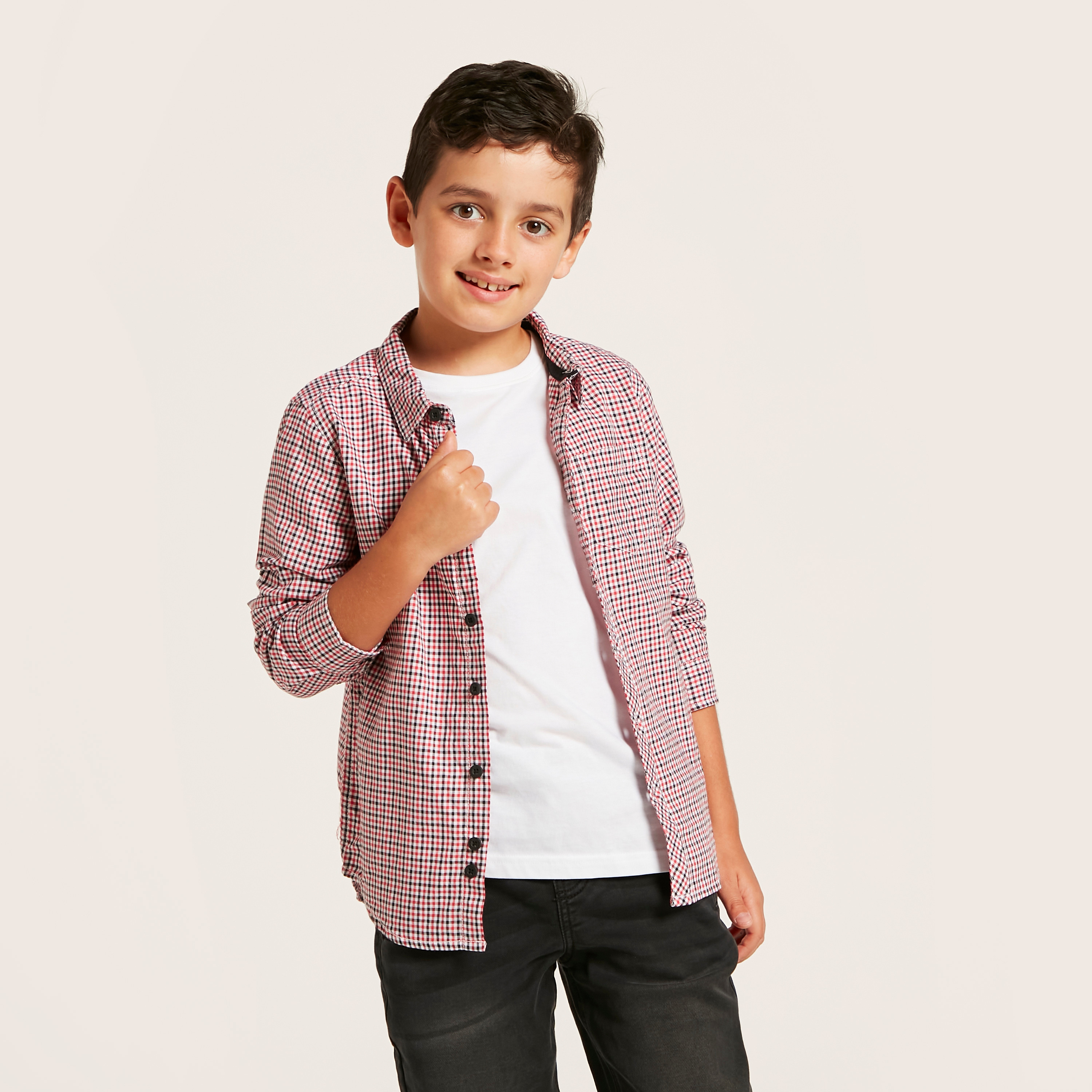 Juniors Checked Shirt with Long Sleeves-boys-clothing-shirts-image-2