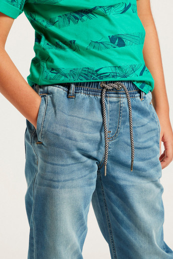 Juniors Solid Denim Jeans with Drawstring Closure and Pockets