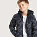 Juniors Printed Zip Through Padded Jacket with Long Sleeves and Hood-Coats and Jackets-thumbnail-2