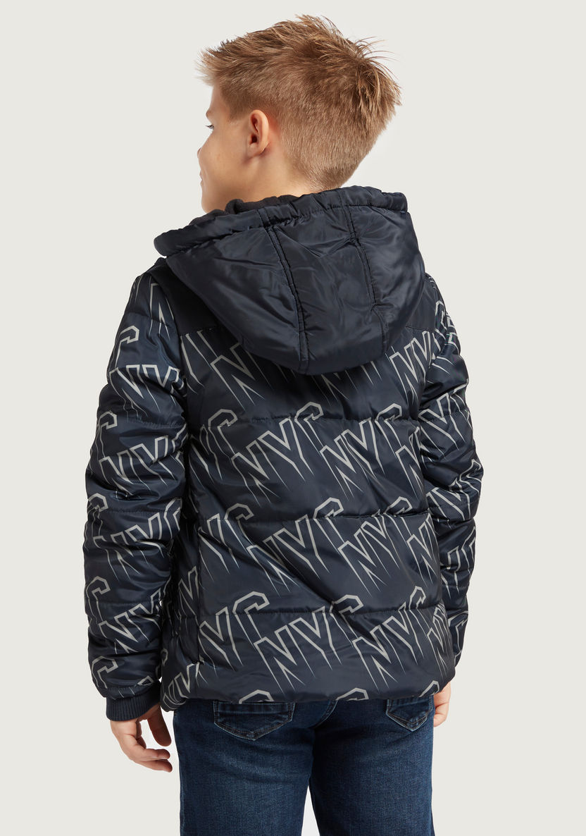 Juniors Printed Zip Through Padded Jacket with Long Sleeves and Hood-Coats and Jackets-image-3