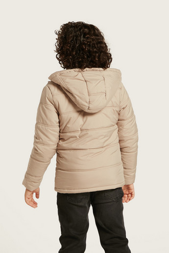 Juniors Puff Detail Jacket with Hood and Long Sleeves