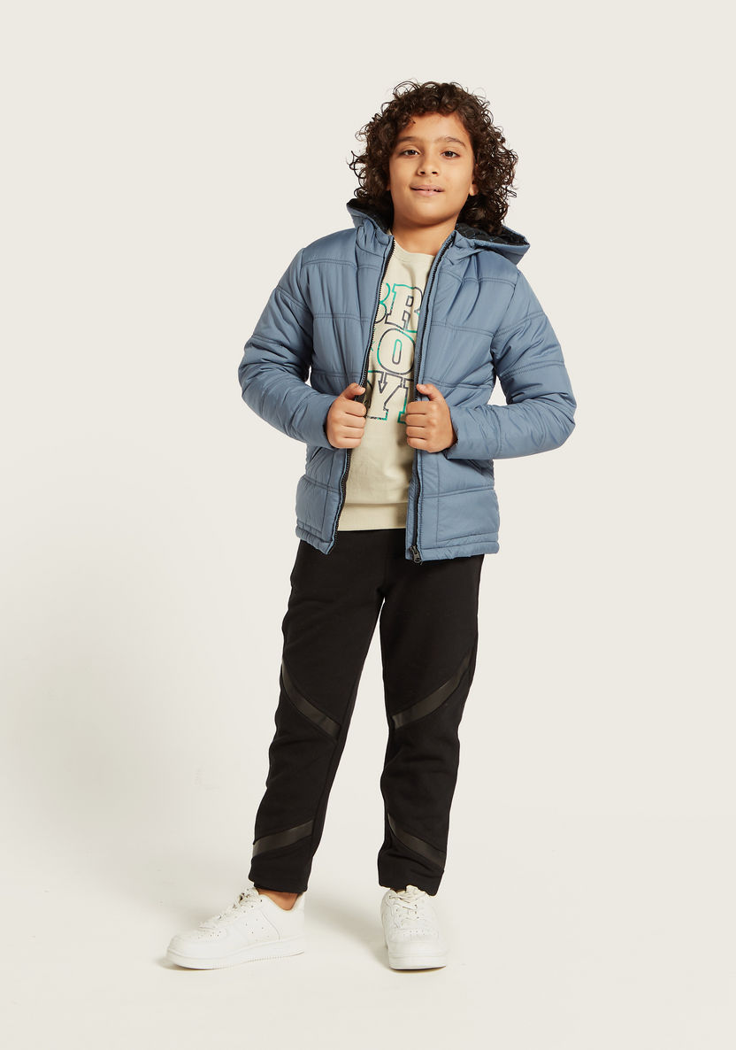 Juniors Puff Detail Jacket with Hood and Long Sleeves-Coats and Jackets-image-0