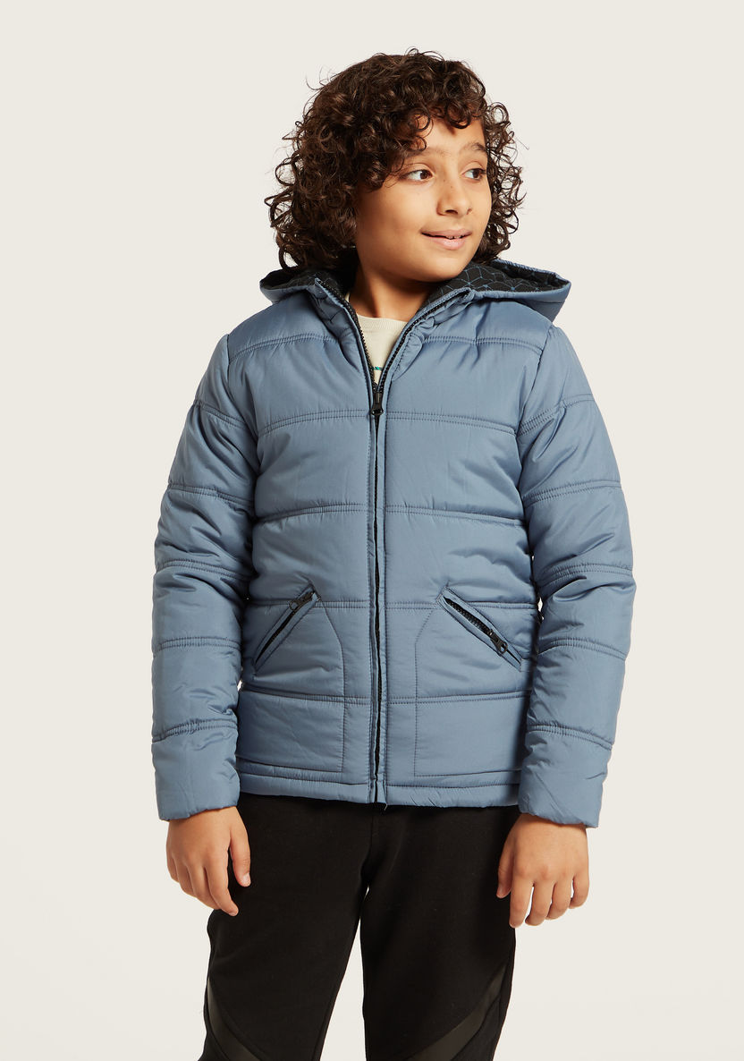 Juniors Puff Detail Jacket with Hood and Long Sleeves-Coats and Jackets-image-1