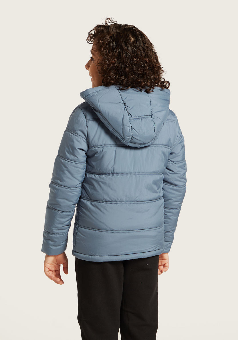 Juniors Puff Detail Jacket with Hood and Long Sleeves-Coats and Jackets-image-3