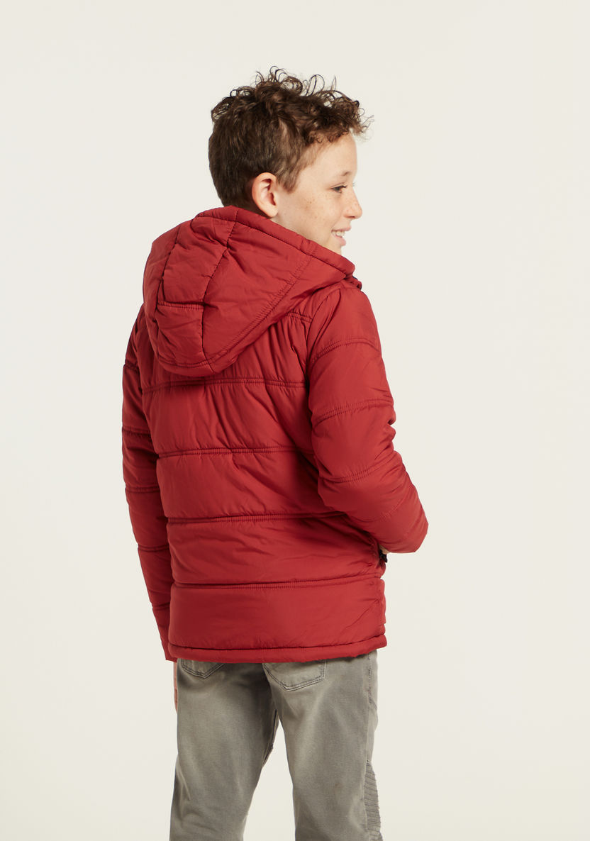 Juniors Puff Detail Jacket with Hood and Long Sleeves-Coats and Jackets-image-3