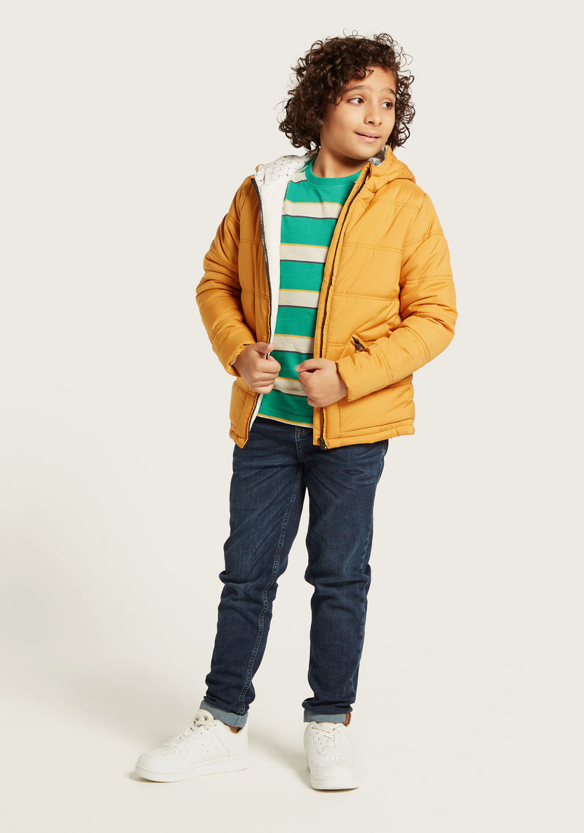 Juniors Puff Detail Jacket with Hood and Long Sleeves-Coats and Jackets-image-0