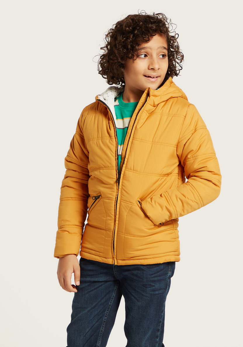 Juniors Puff Detail Jacket with Hood and Long Sleeves-Coats and Jackets-image-1