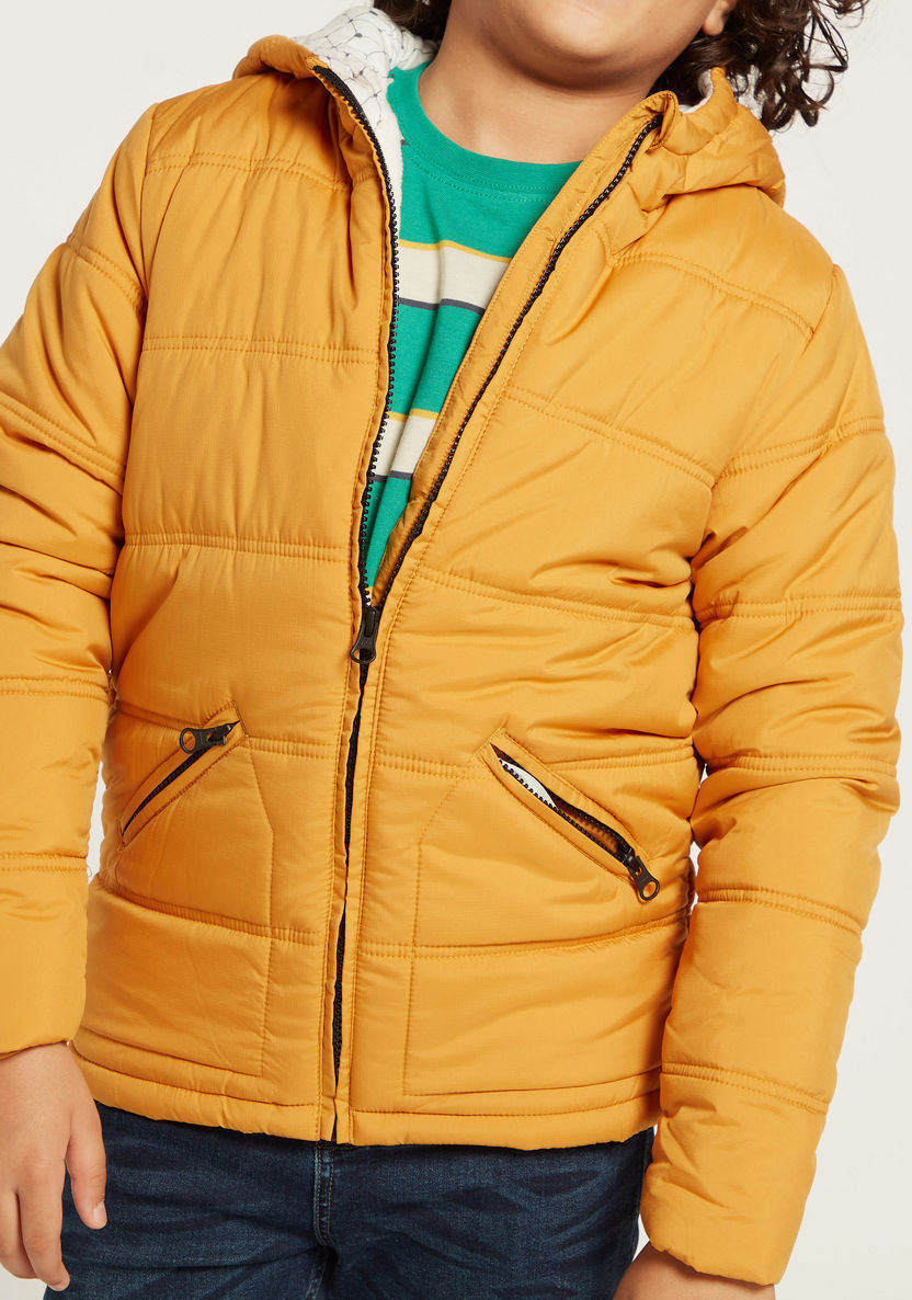 Juniors Puff Detail Jacket with Hood and Long Sleeves-Coats and Jackets-image-2