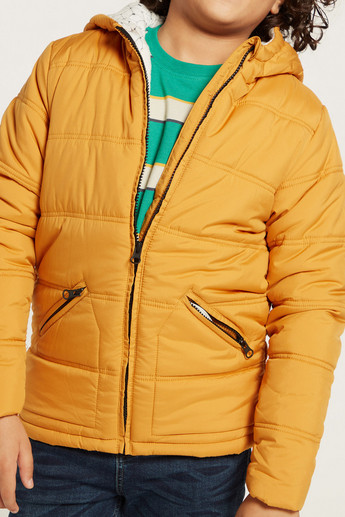 Juniors Puff Detail Jacket with Hood and Long Sleeves