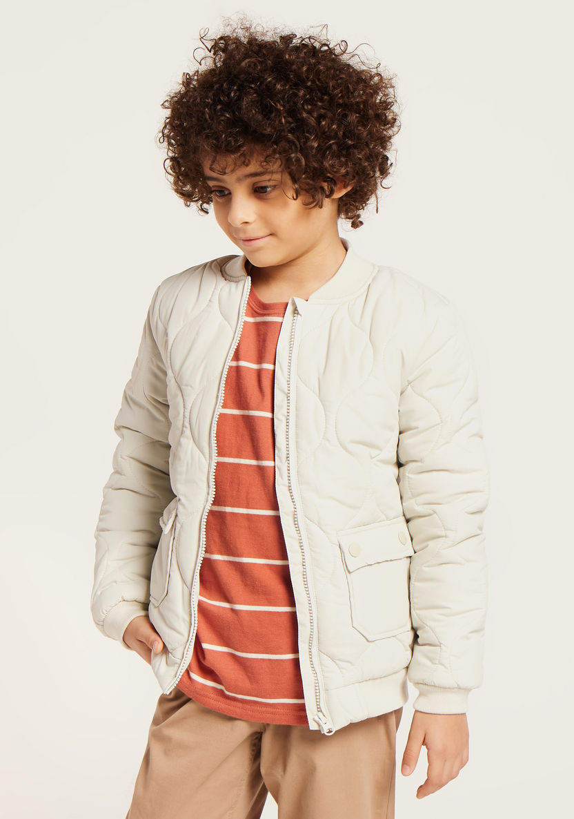 Juniors Solid Padded Jacket with Long Sleeves and Pockets-Coats and Jackets-image-0