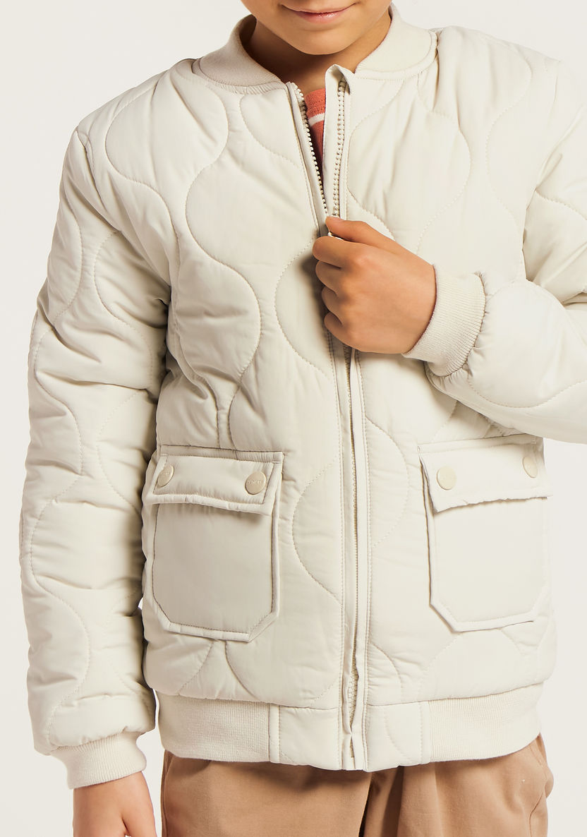 Juniors Solid Padded Jacket with Long Sleeves and Pockets-Coats and Jackets-image-2