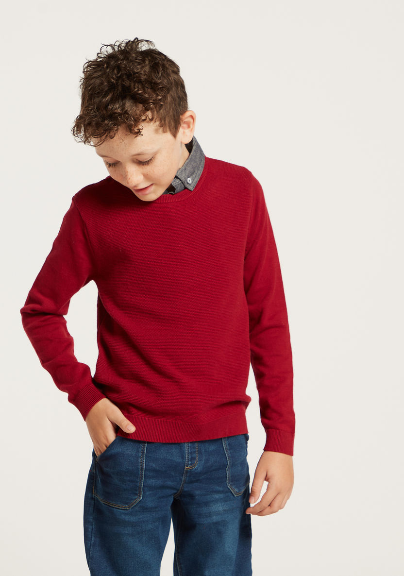 Juniors Textured Pullover with Long Sleeves-Sweaters and Cardigans-image-1