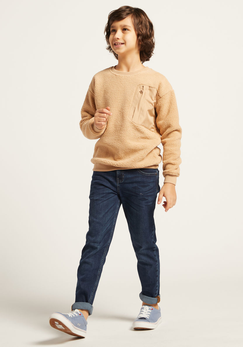Juniors Textured Round Neck Sweatshirt with Long Sleeves-Sweatshirts-image-0