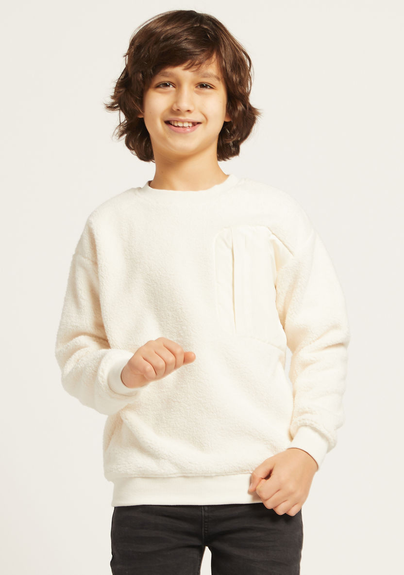 Juniors Textured Round Neck Sweatshirt with Long Sleeves-Sweatshirts-image-1