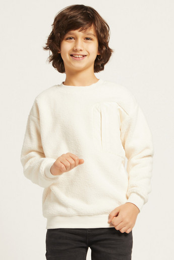 Juniors Textured Round Neck Sweatshirt with Long Sleeves