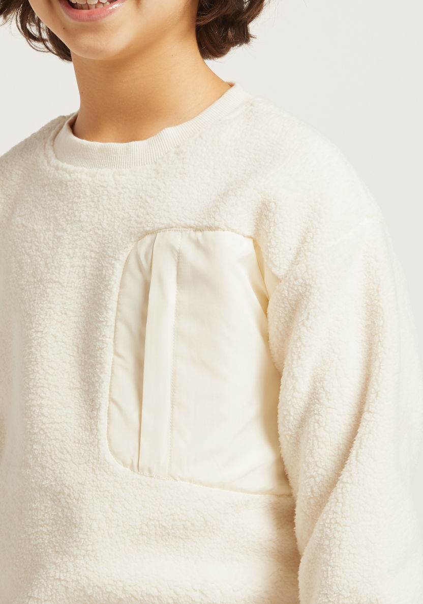 Juniors Textured Round Neck Sweatshirt with Long Sleeves-Sweatshirts-image-2