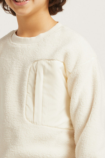 Juniors Textured Round Neck Sweatshirt with Long Sleeves