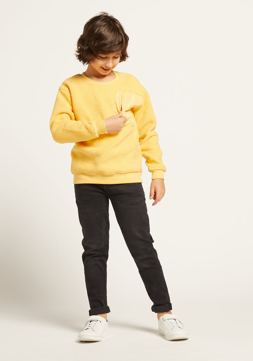 Juniors Textured Round Neck Sweatshirt with Long Sleeves-Sweatshirts-image-0