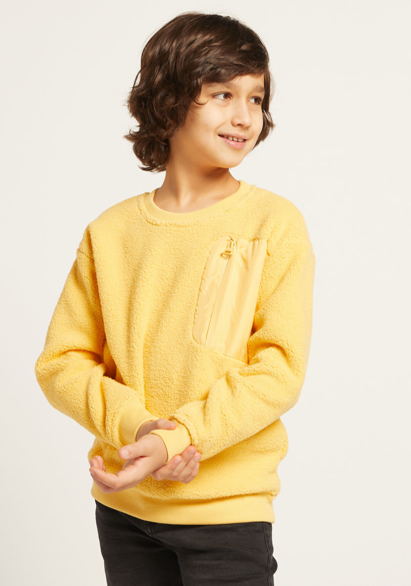 Juniors Textured Round Neck Sweatshirt with Long Sleeves-Sweatshirts-image-1