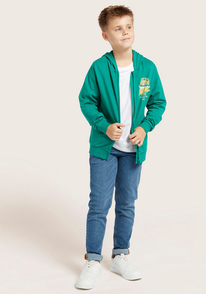 Juniors Printed Zip Through Sweater with Long Sleeves and Hood-Sweaters and Cardigans-image-0